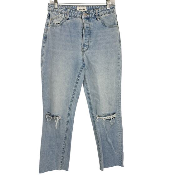 Rollas High Rise Regular Fit Straight Leg Jeans size 27 Light Blue Denim 30" ins - Picture 2 of 13